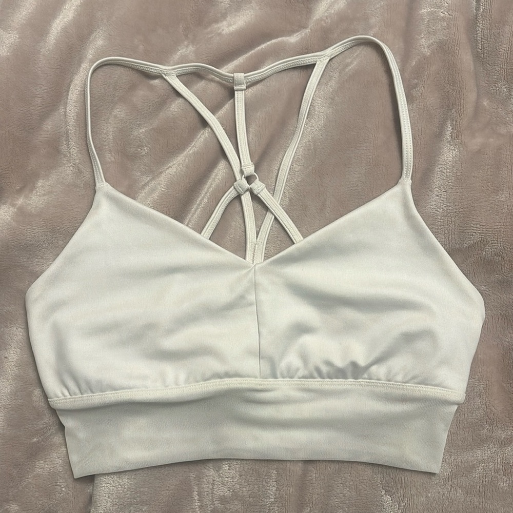 Alo Yoga Lavish Sports Bra White Strappy Mesh Band Size Small S Strappy